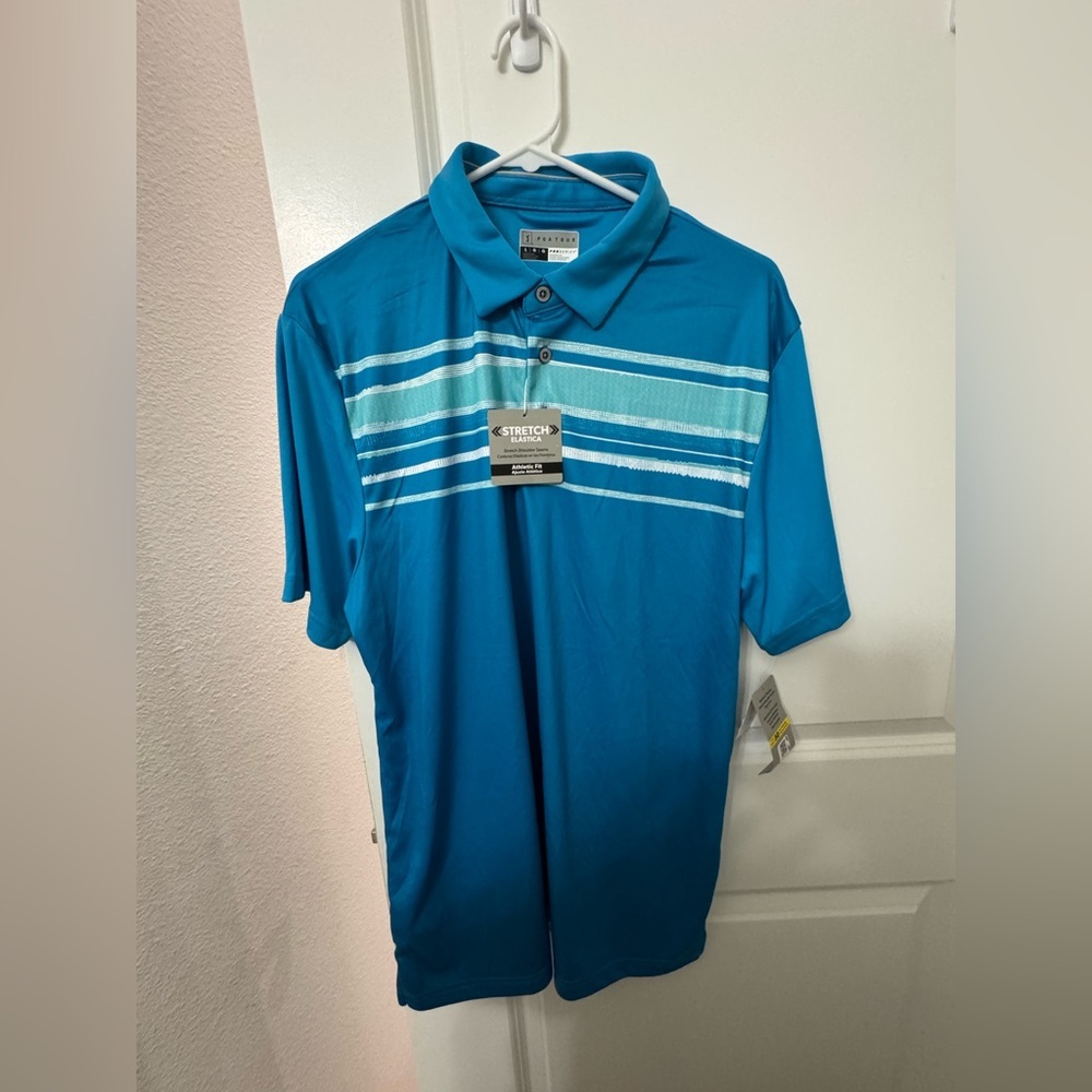 PGA Tour Blue Polo Shirt with Striking Stripes